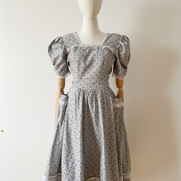 GUNNE SAX 80s Vintage Dress – Blue Floral Cottagecore Prarie - Picture 6 of 6